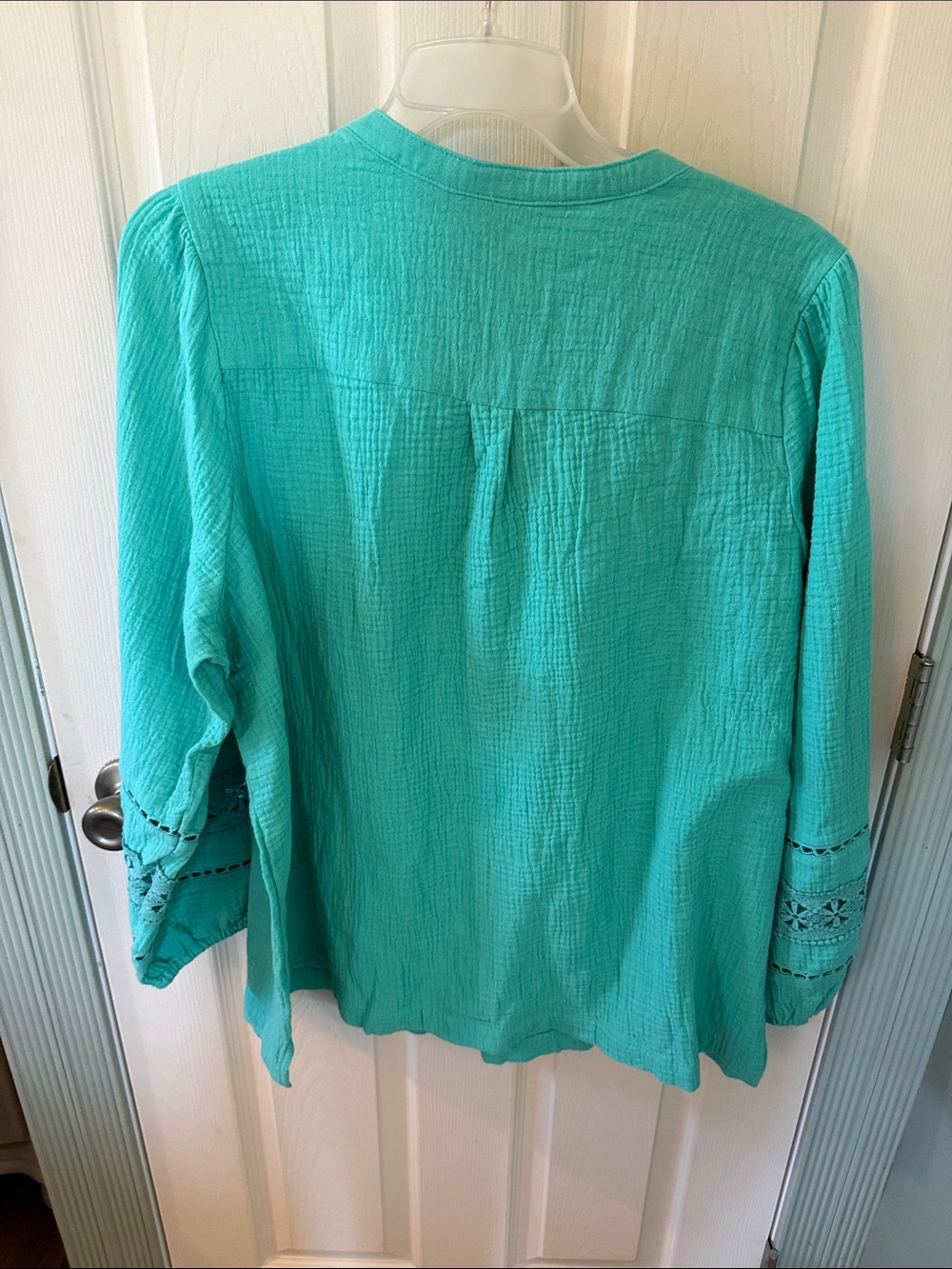 Belle by Kim Gravel Teal Button-Front Blouse - Picture 4 of 5